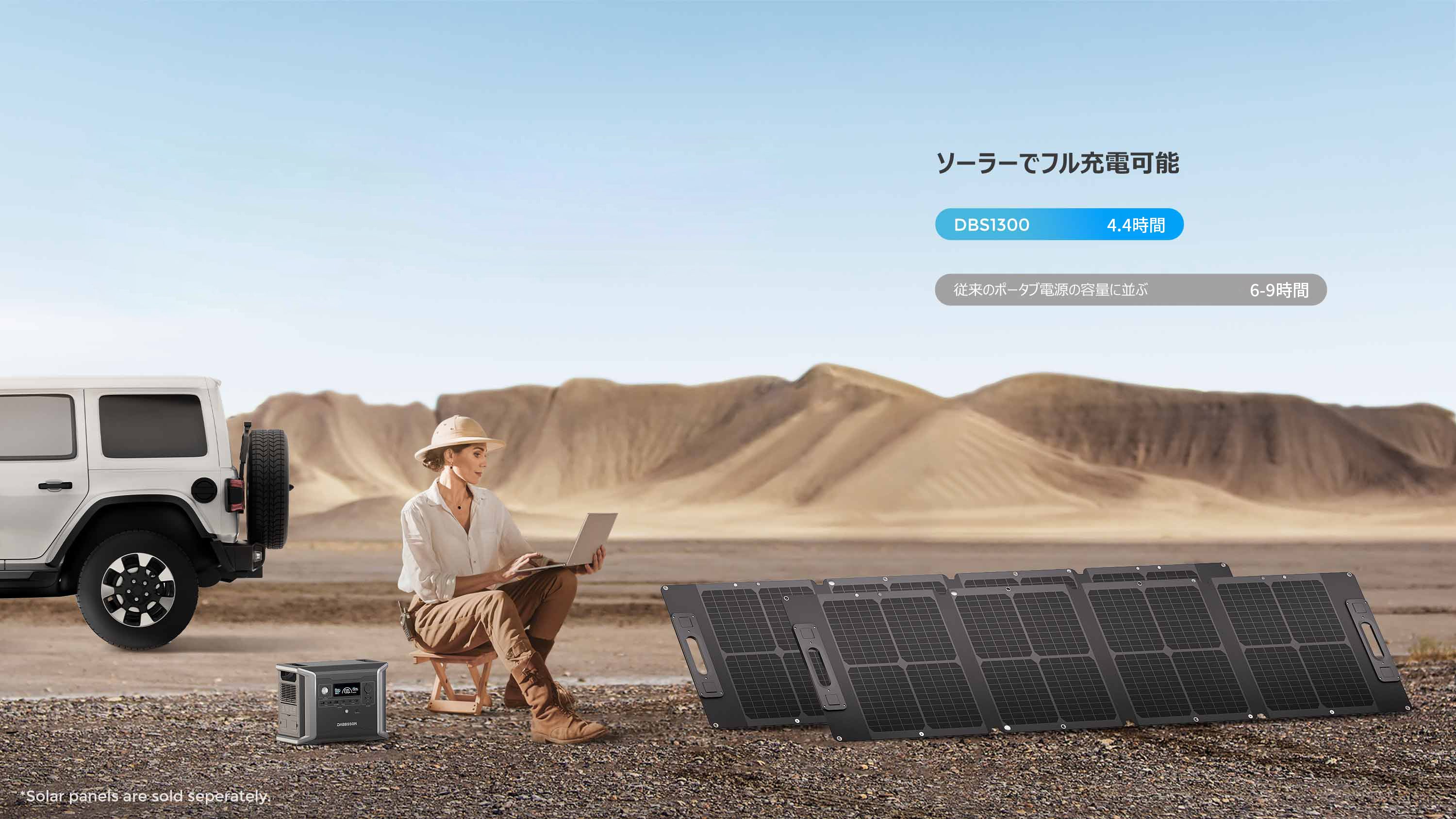 最先端のMPPT制御方式により、DBS1300はソーラーパネルから発電した電力の電圧と電流を調整しながら、最適な出力を供給できます。約4.4時間で100%までに充電できます。