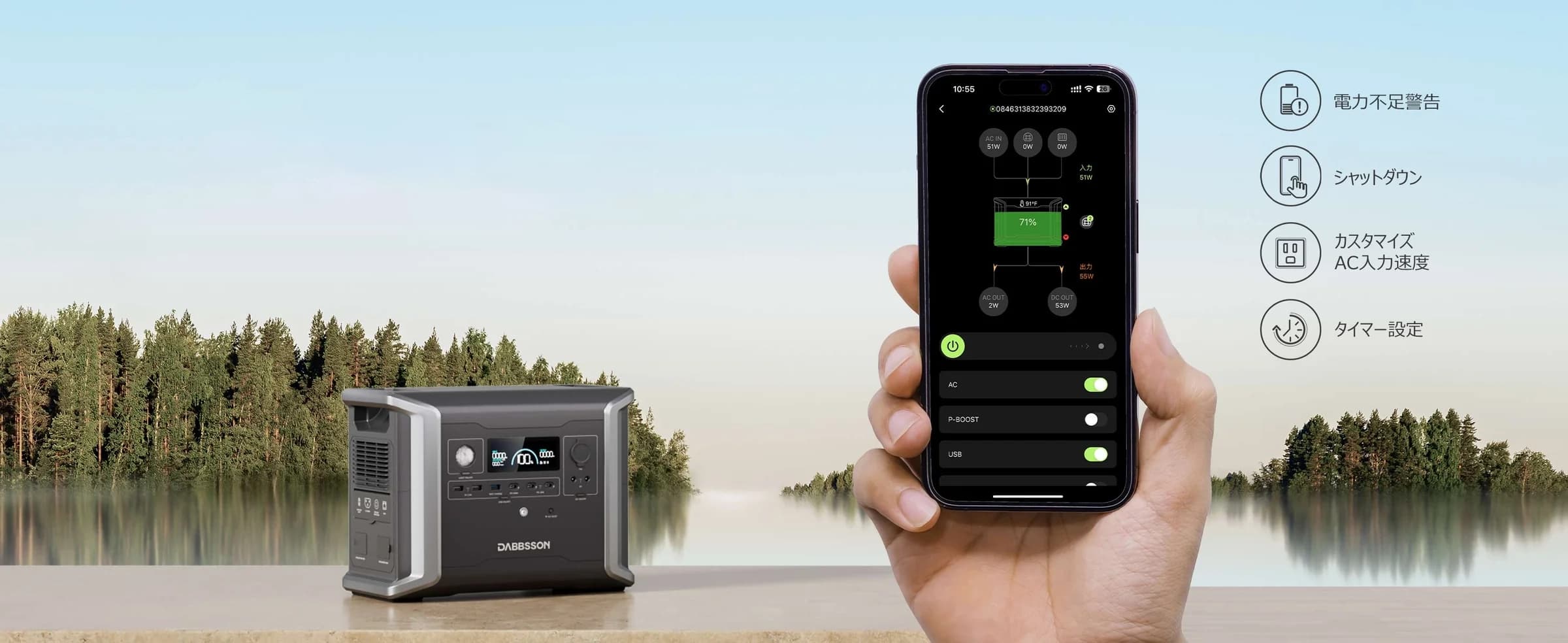 全ての電源の情報をてにし、利便性を高めます。 電源のAC/DC電源スイッチを遠隔操作したり、離れているときに電源の充放電状態をチェックしたり。充電スビートなどの詳細な設定を行うことができます。