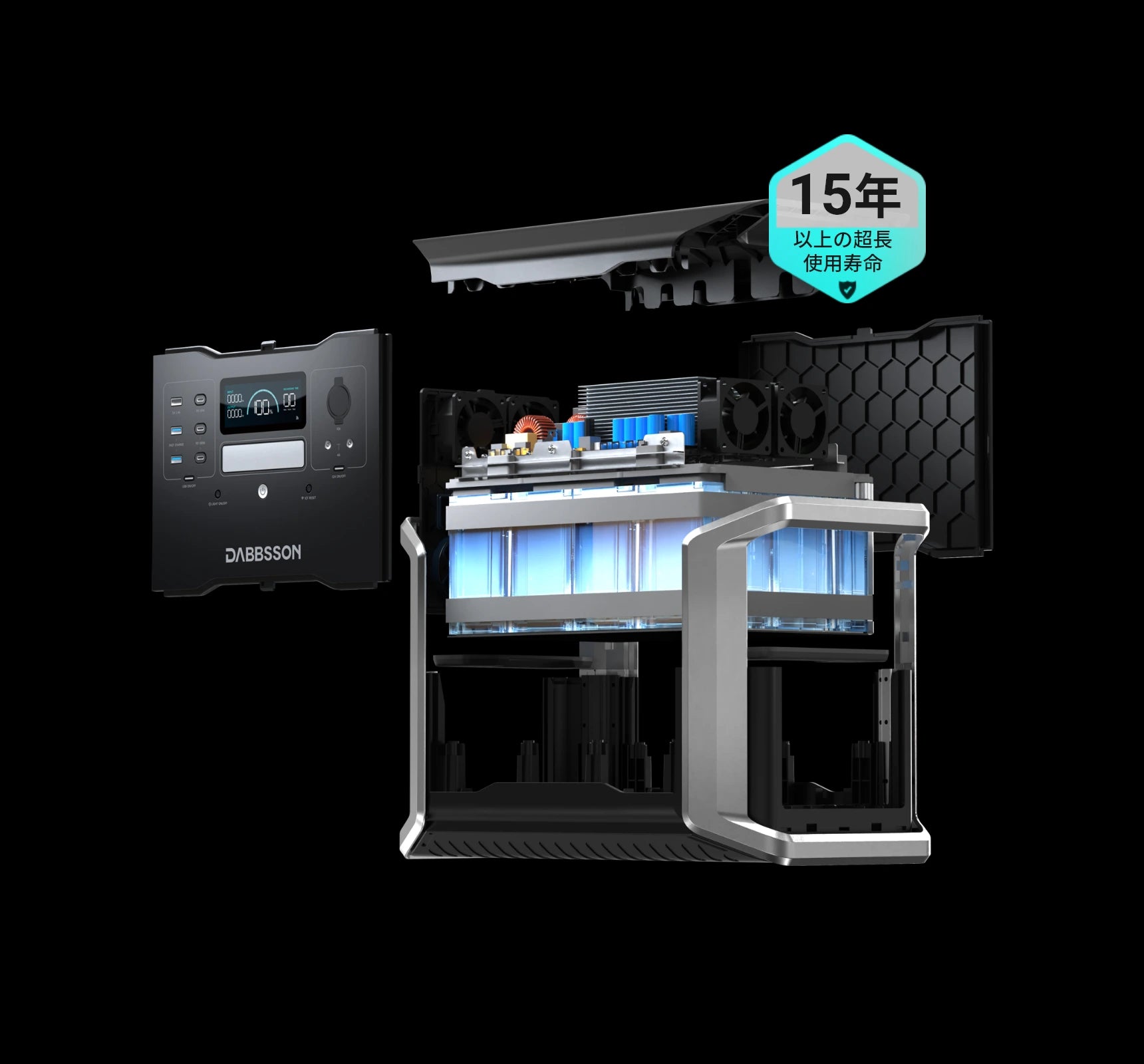 Dabbsson EV用半固体リン酸鉄リチウムバッテリーは4,500回の充電後も80%の容量を維持します。従来のポータブル電源はわずか500〜800回の充電で容量が80%を下回ります。