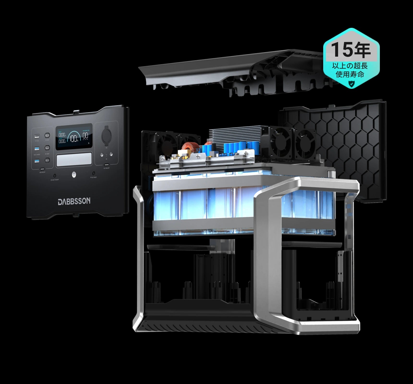 Dabbsson EV用半固体リン酸鉄リチウムバッテリーは4,500回の充電後も80％の容量を維持します。従来のポータブル電源はわずか500〜800回の充電で容量が80%を下回ります。